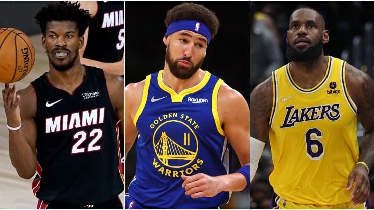 Jimmy Butler, Klay Thompson and LeBron James