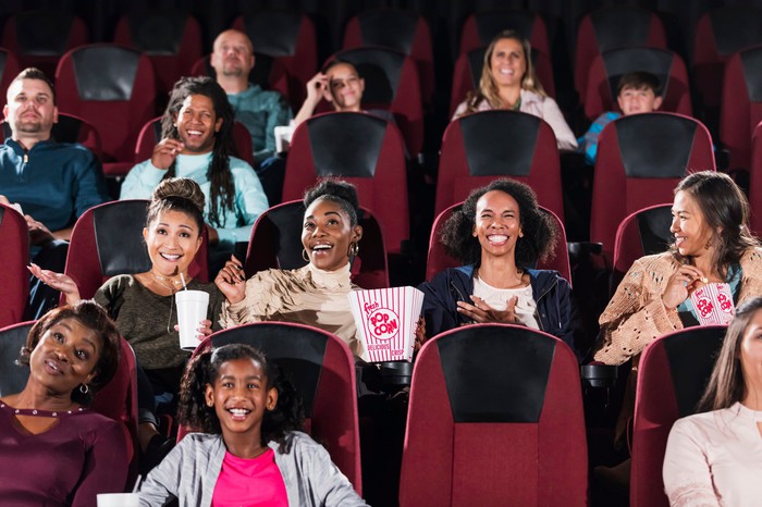 A group of people in a cinema.