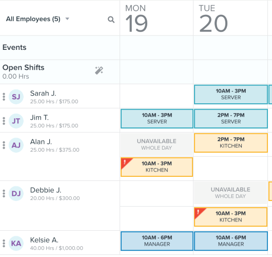 A screenshot of Homebase's shared calendar feature.