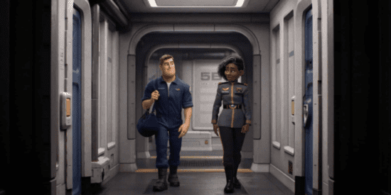 Chris Evans as Buzz Lightyear (left) and Uzo Aduba as Hawthorne (right)